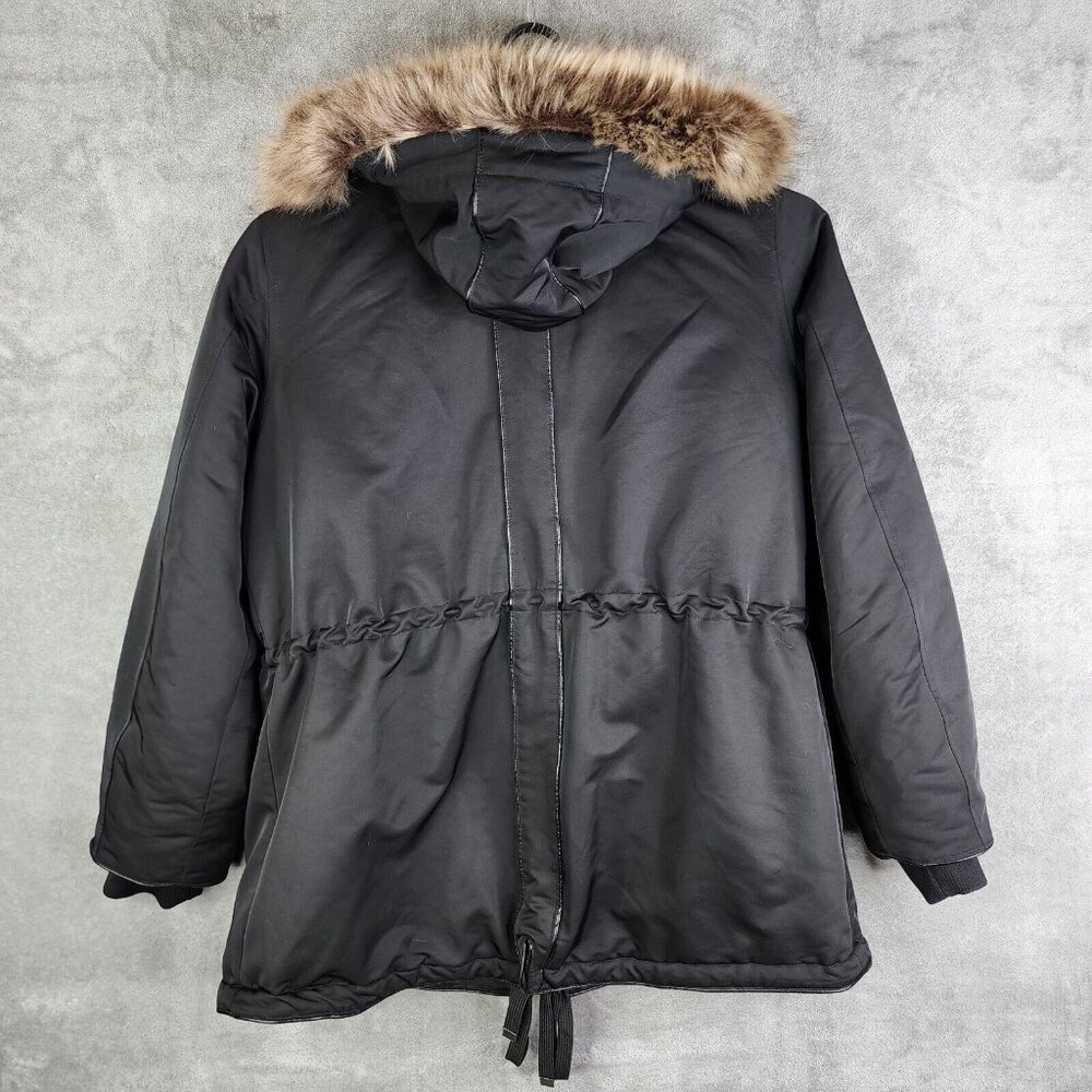 Womens Ellos Black Full Zip & Button Parka Jacket Faux Fur Hood Polyester 20 - Picture 5 of 9